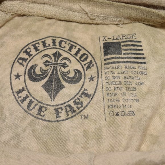 Affliction Live Fast T Shirt Men XL Beige Distressed Graphic Design Short Sleeve - Picture 11 of 11